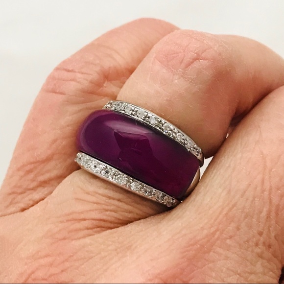 Sterling Silver Purple Glass Wide Dome Ring Sz 8 - Picture 3 of 4